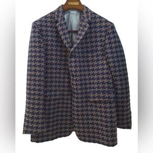 ✨ NWOT ✨ THOM BROWNE Houndstooth Wool Blazer with Striped Lining - US 50
